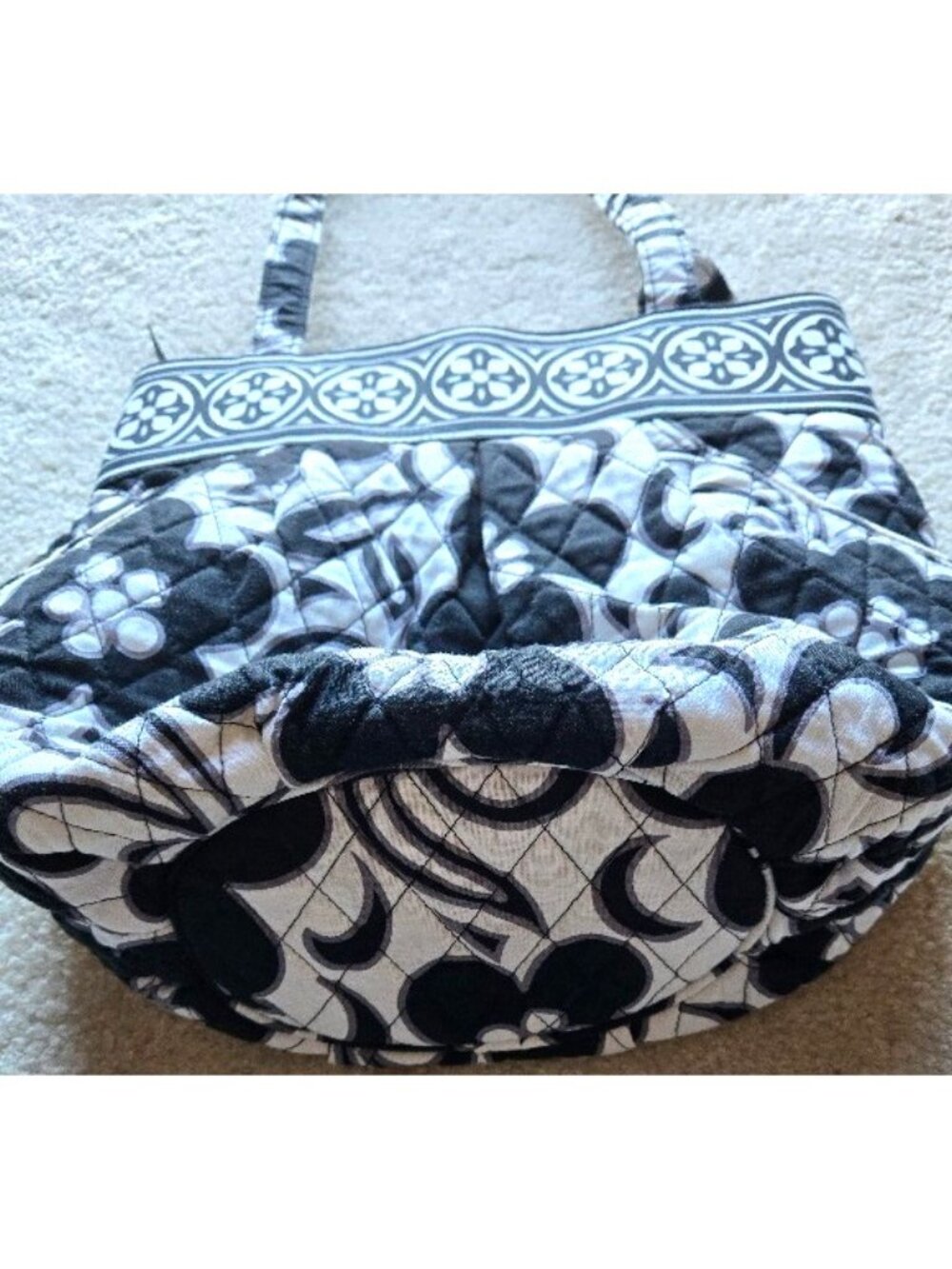 Vera Bradley Purse Black and White Double Handle Floral and Geometric Design - Picture 3 of 5